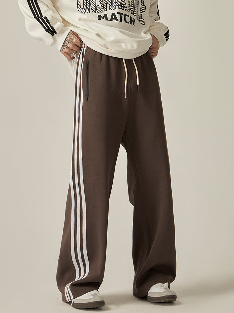 Brown Striped Wide Track Pants