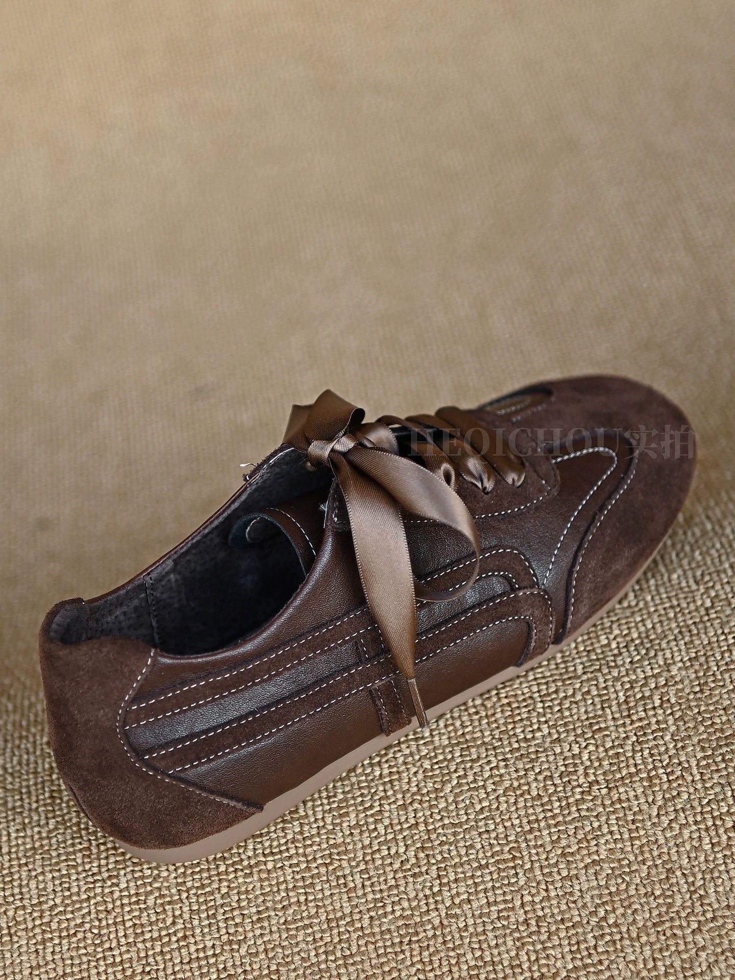 Mocha Satin Ribbon Sneaker