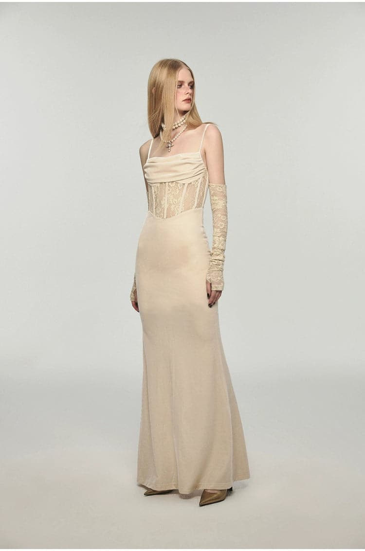 1Jinn Velvet Dress With Fishbone Straps - chiclara