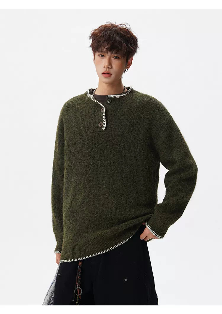 Coastal Trim Textured Henley Sweater