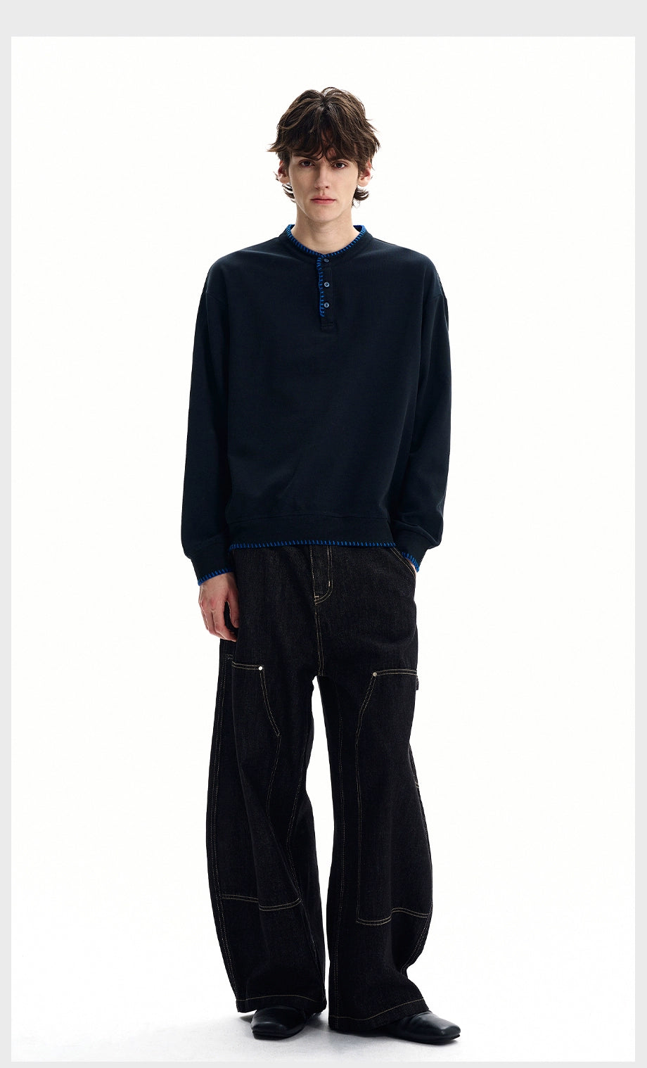 Ivory Stitch Henley Sweatshirt