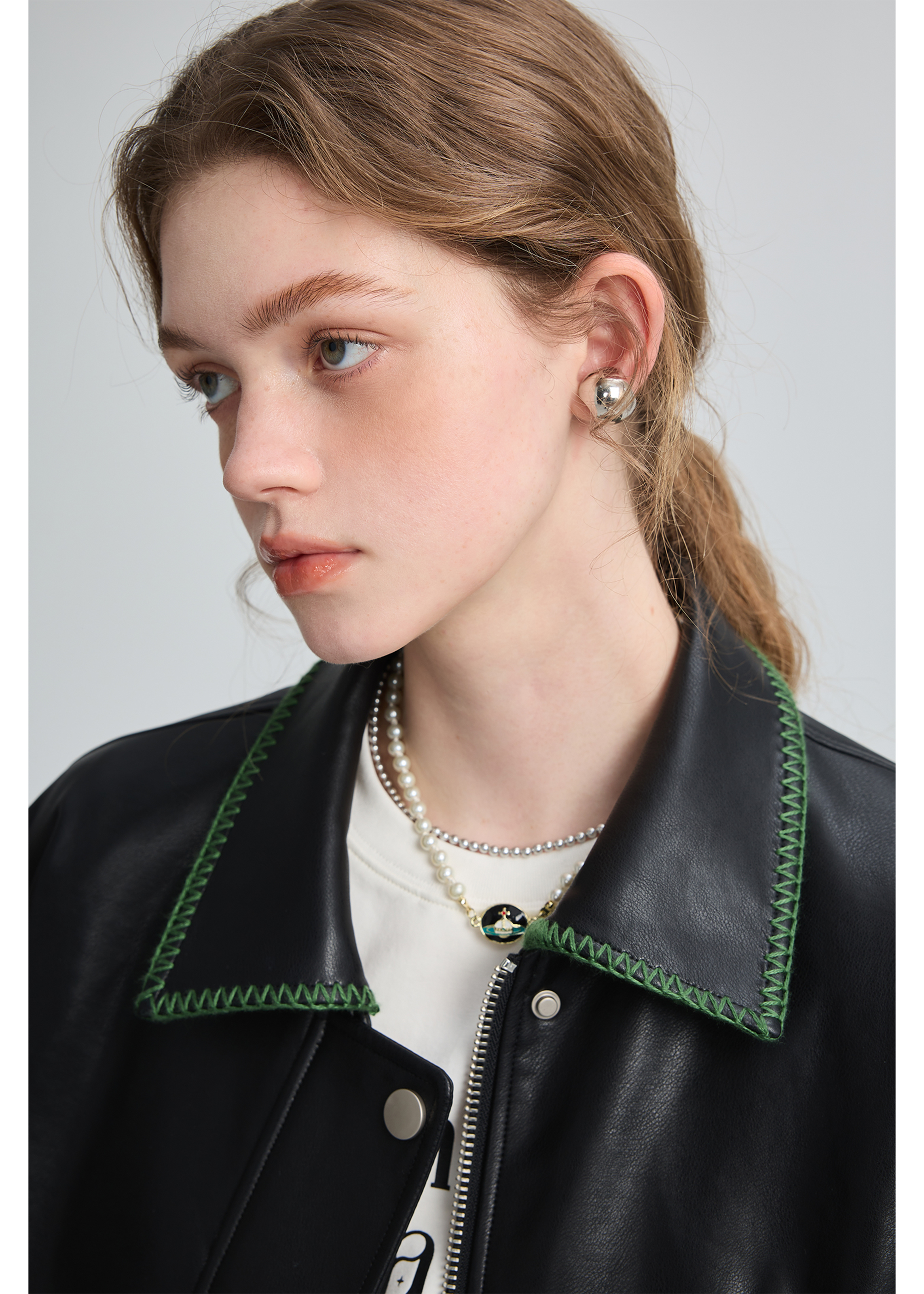 Autumn Black Leather Jacket , Loose Slimming Biker Style Pu Jacket - chiclara