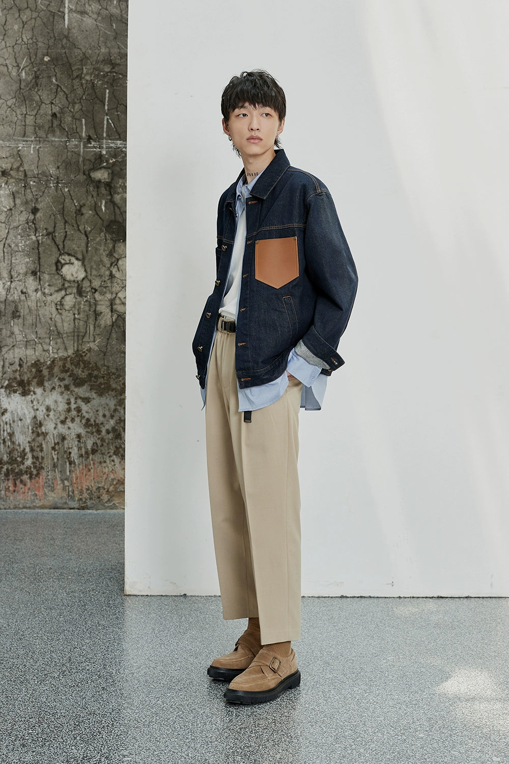 Color-Block Natural Denim Contrast Jacket