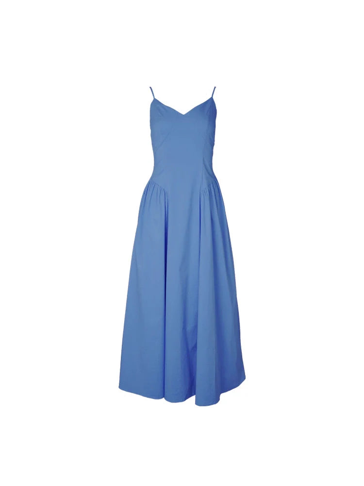 Summer Pleated Satin Maxi Dress