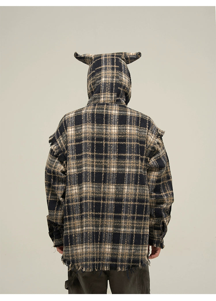 Plaid Flannel Hoodie with Cat Ears