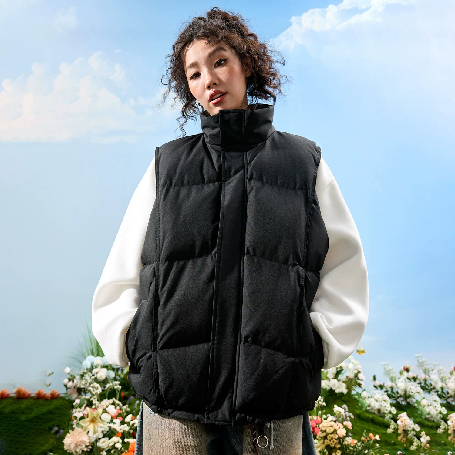 Oversized Puffer Vest with Stand Collar