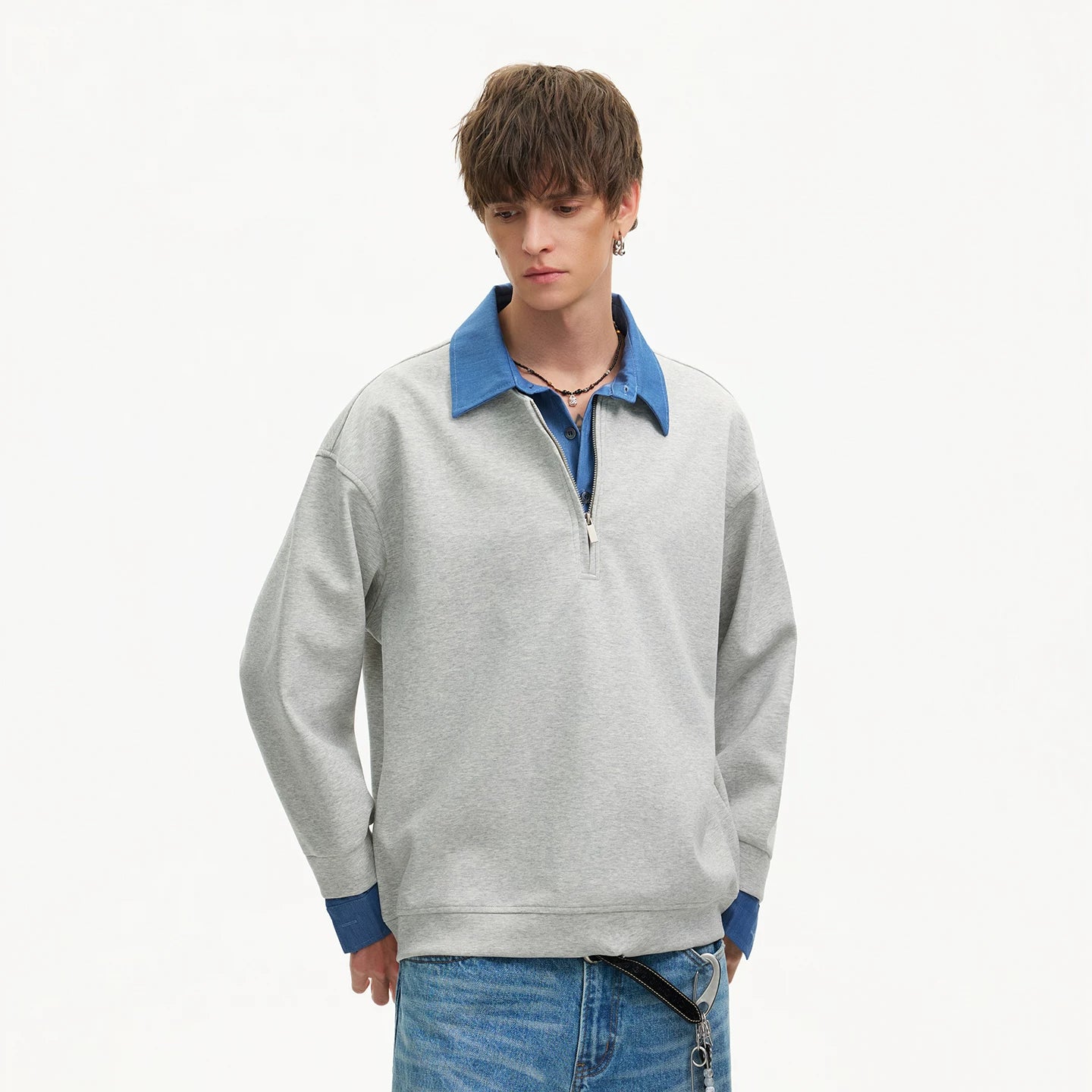 Skyline Layered Collar Half‑Zip Sweatshirt