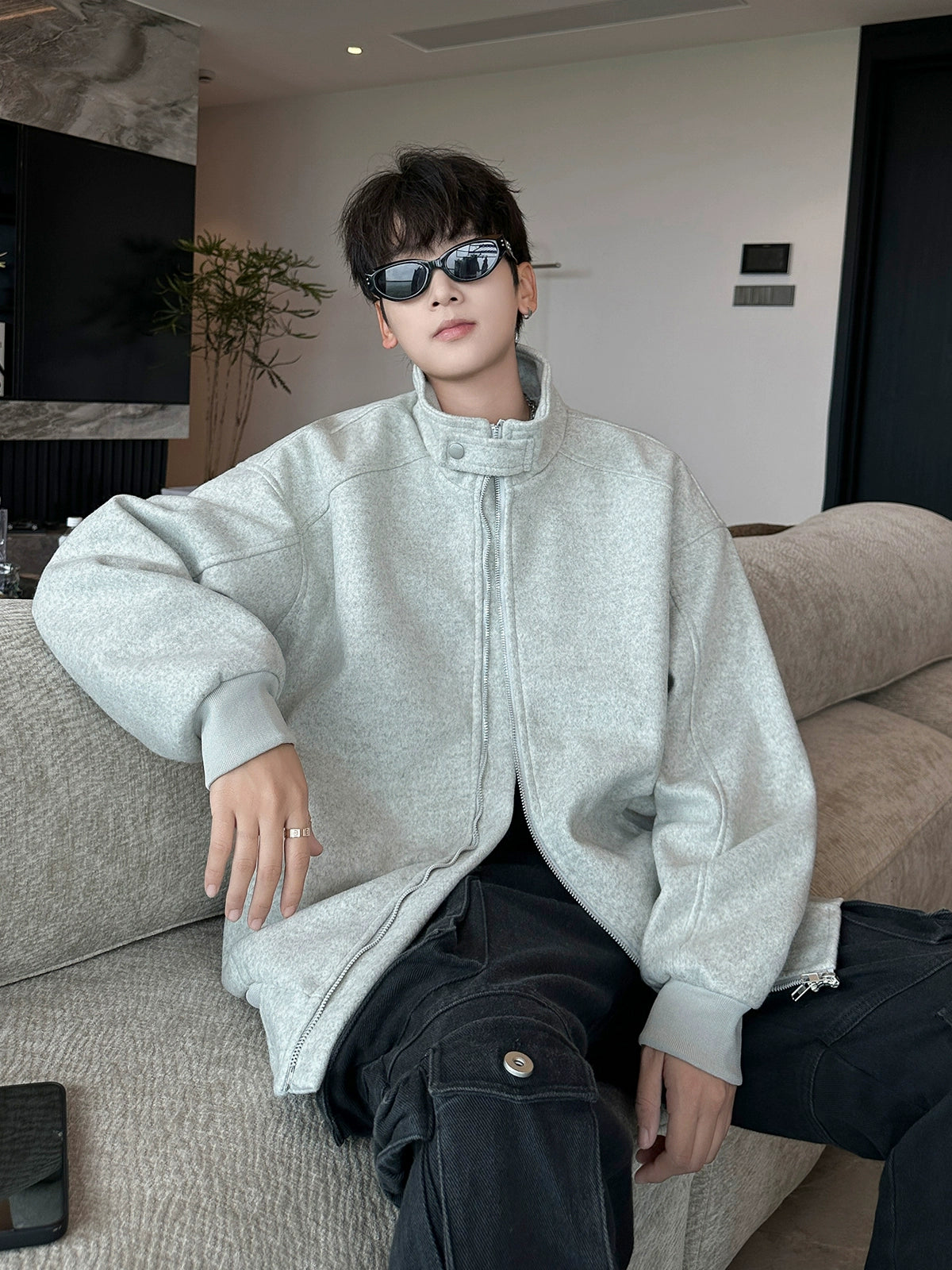 Oversized Stand Collar Zip Jacket