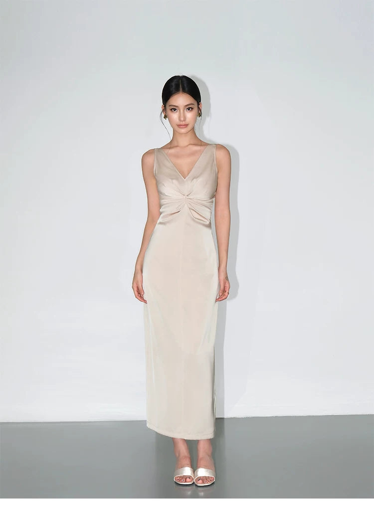 Twilight Drape Knot Satin Maxi Dress