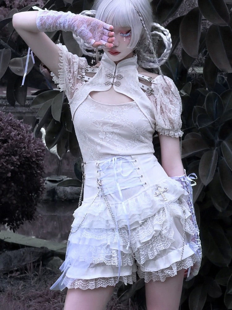 Angelic Lace Puff Sleeve Crop Top