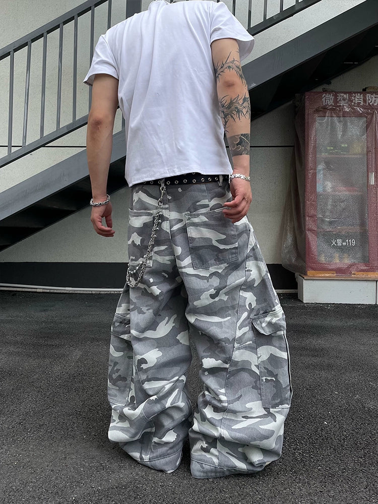 Multi-Pocket Frost Camo Cargo Pants