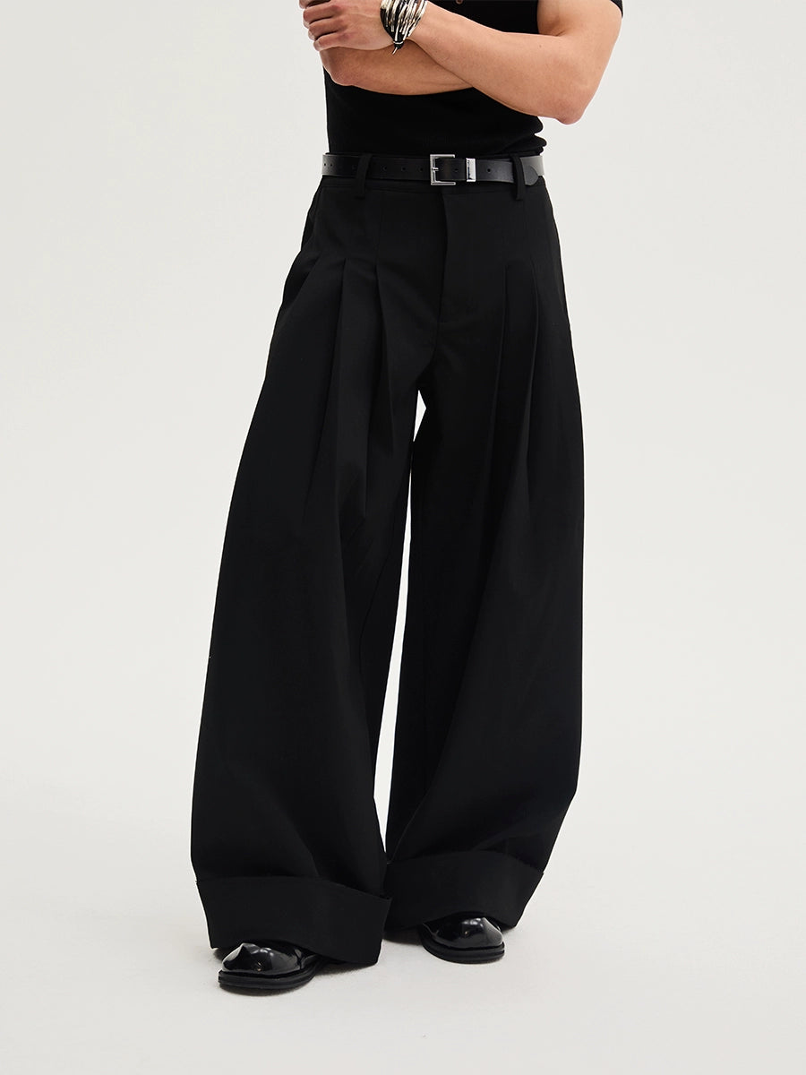 NoirCrest Oversized Pleat Trousers