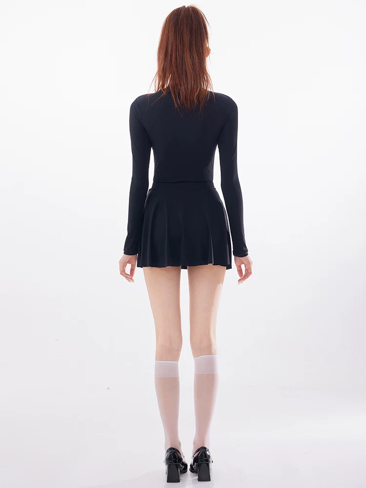 Midnight Varsity Zip Skater Swim Dress