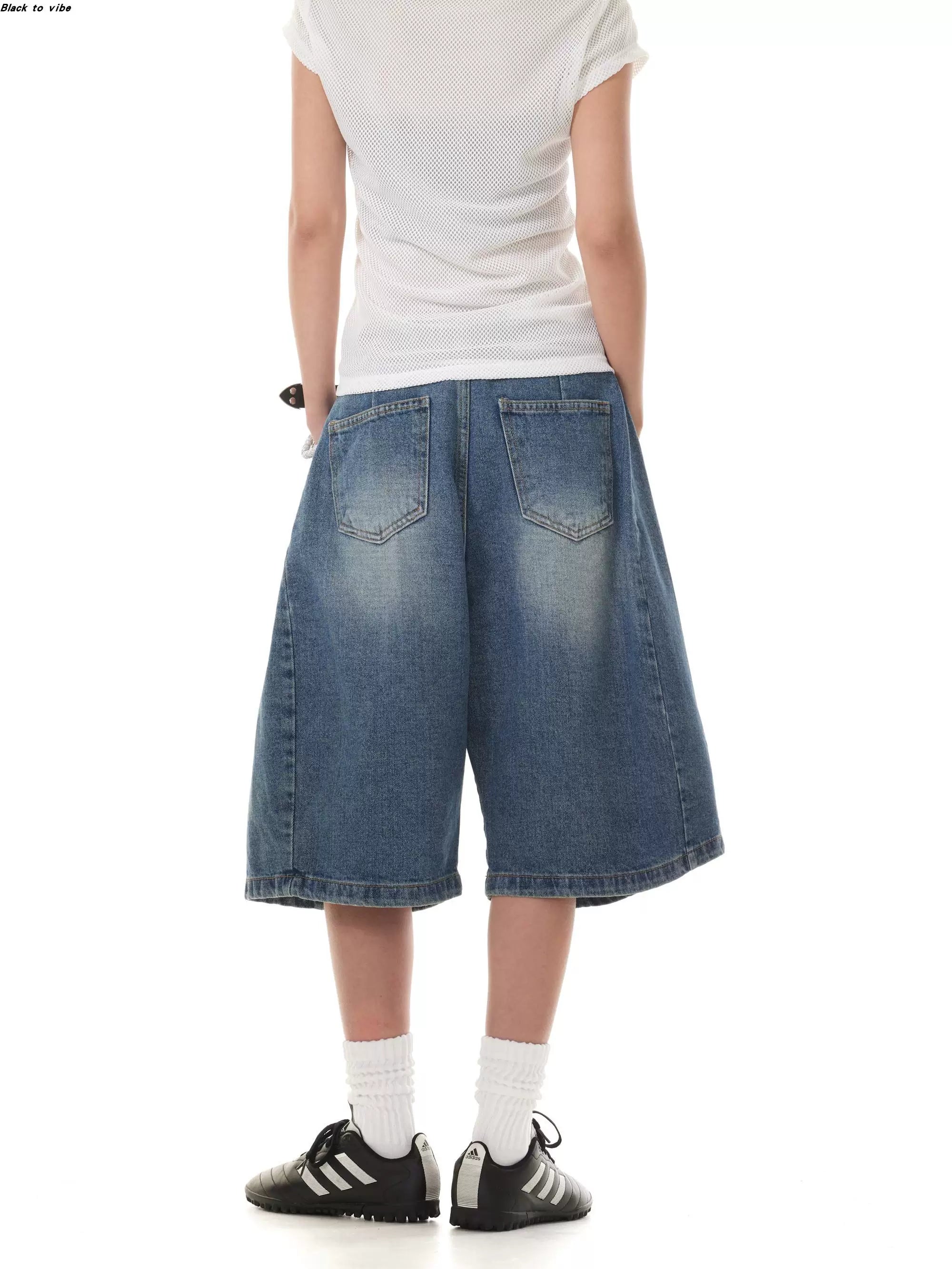Washed Denim Bermuda Shorts - blue back view