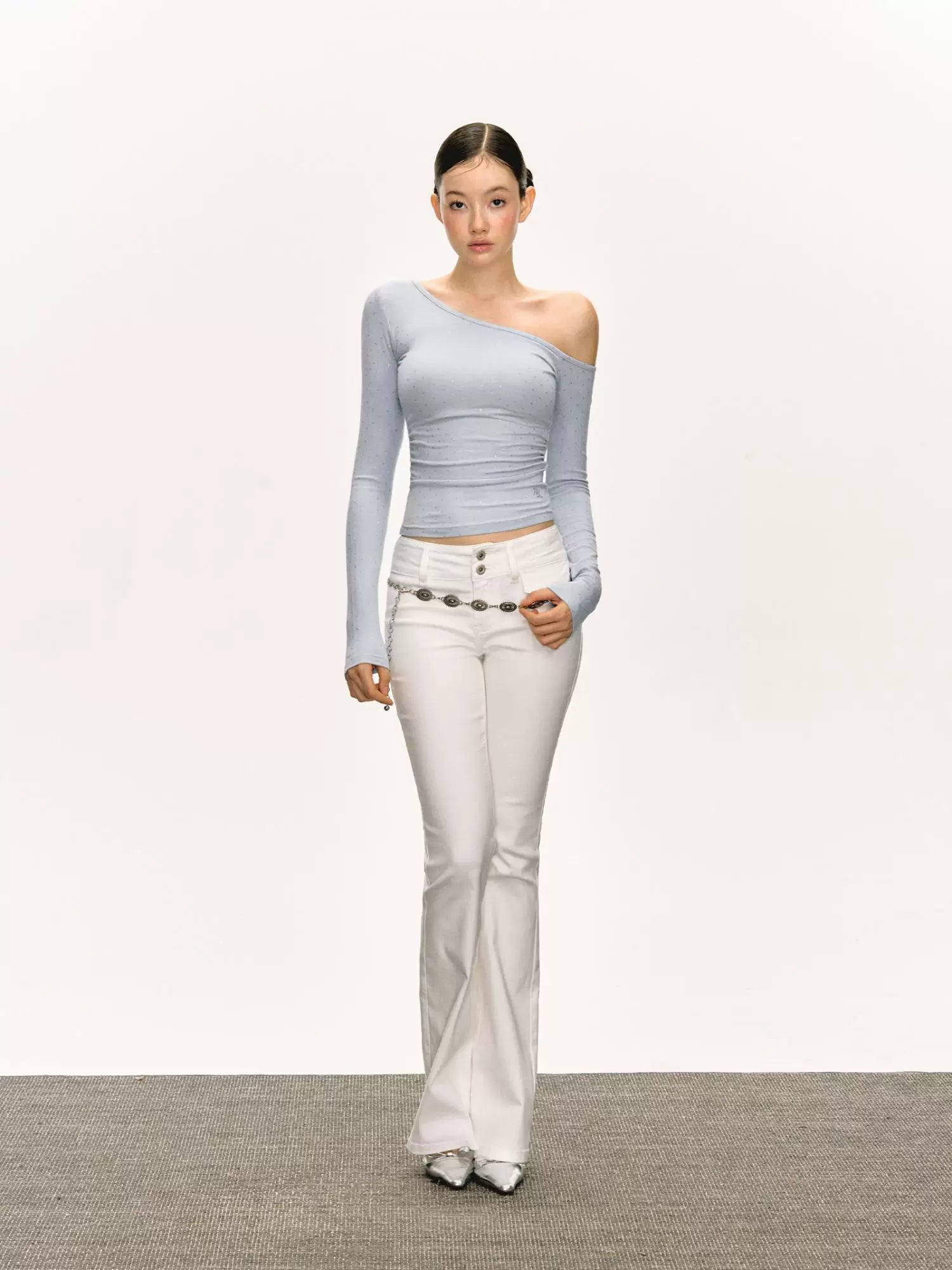 Off-Shoulder Ruched Long-Sleeve Top