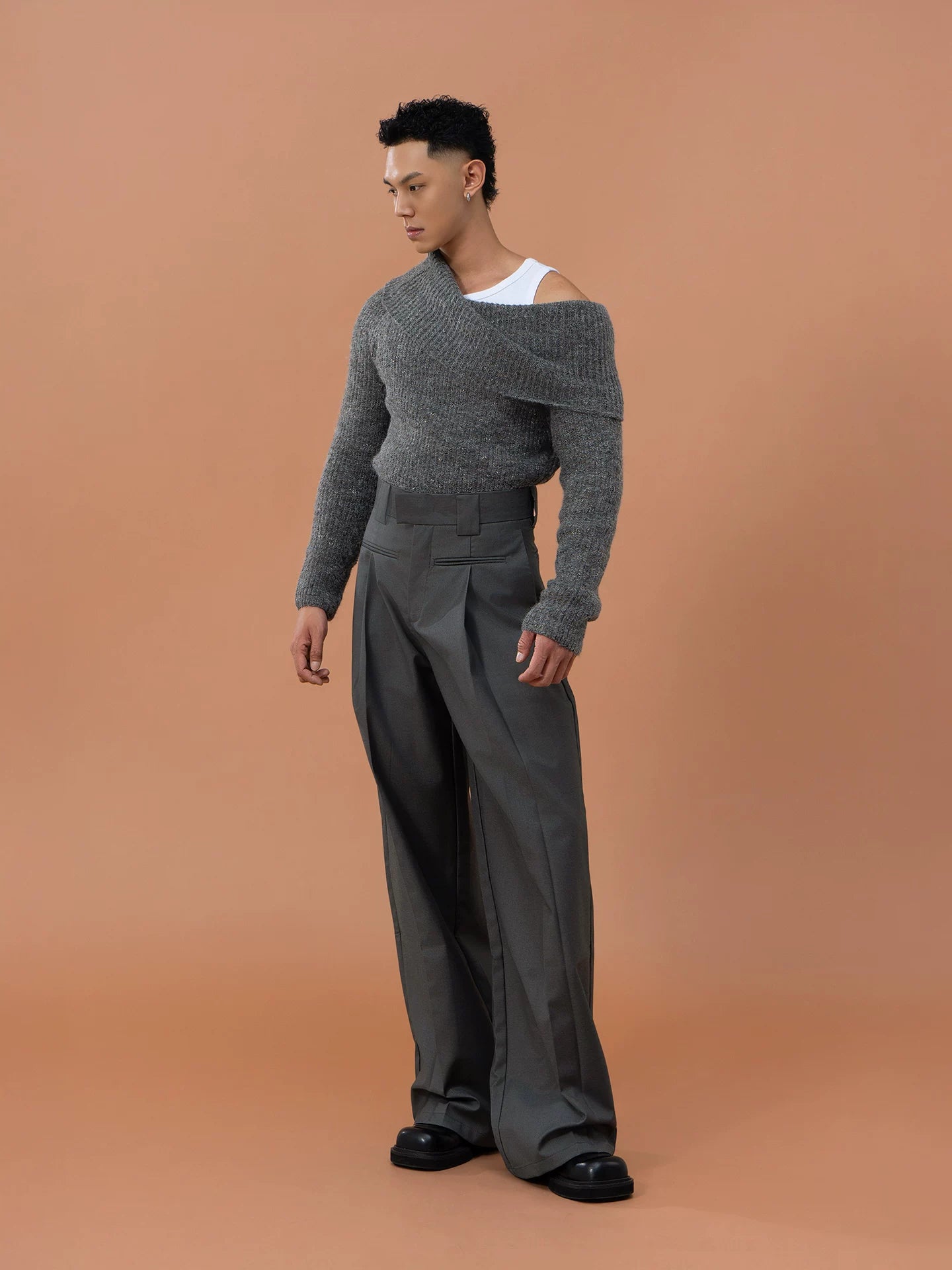 Slate Slouch Off-Shoulder Knit Pullover