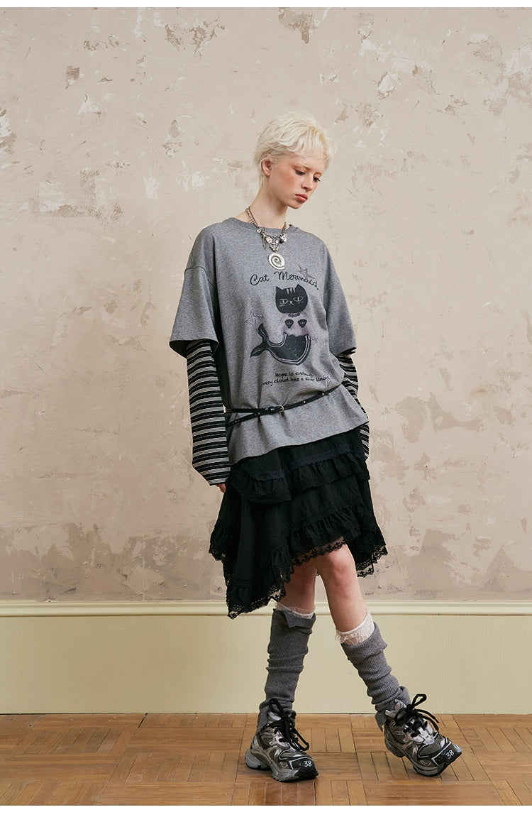 Vintage Graphic Print Layered Sweater