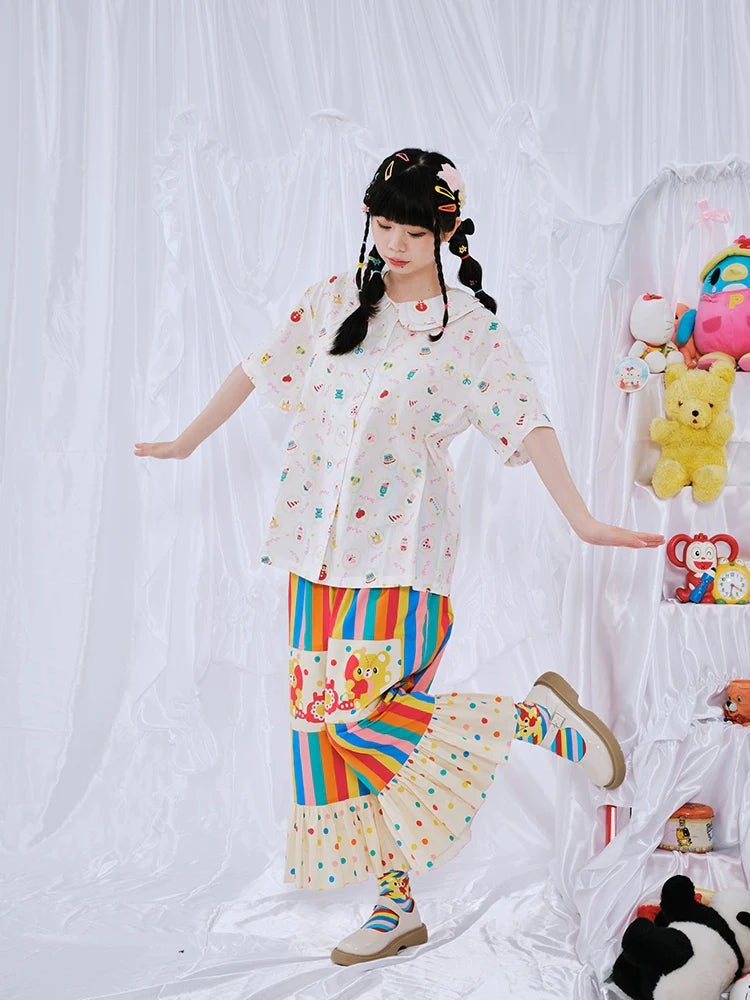 Rainbow Stripe Bear Ruffle Lounge Pants