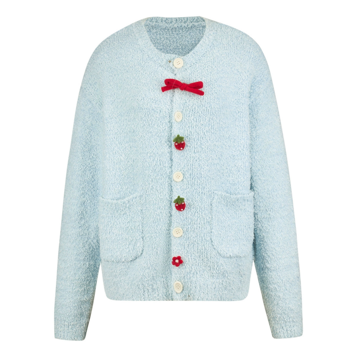Fluffy Strawberry Bow Cardigan