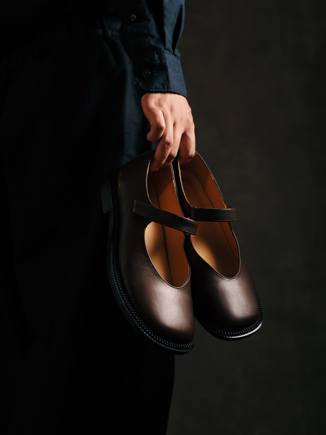 Classis Leather Strap Velcro Mary Janes-Brown