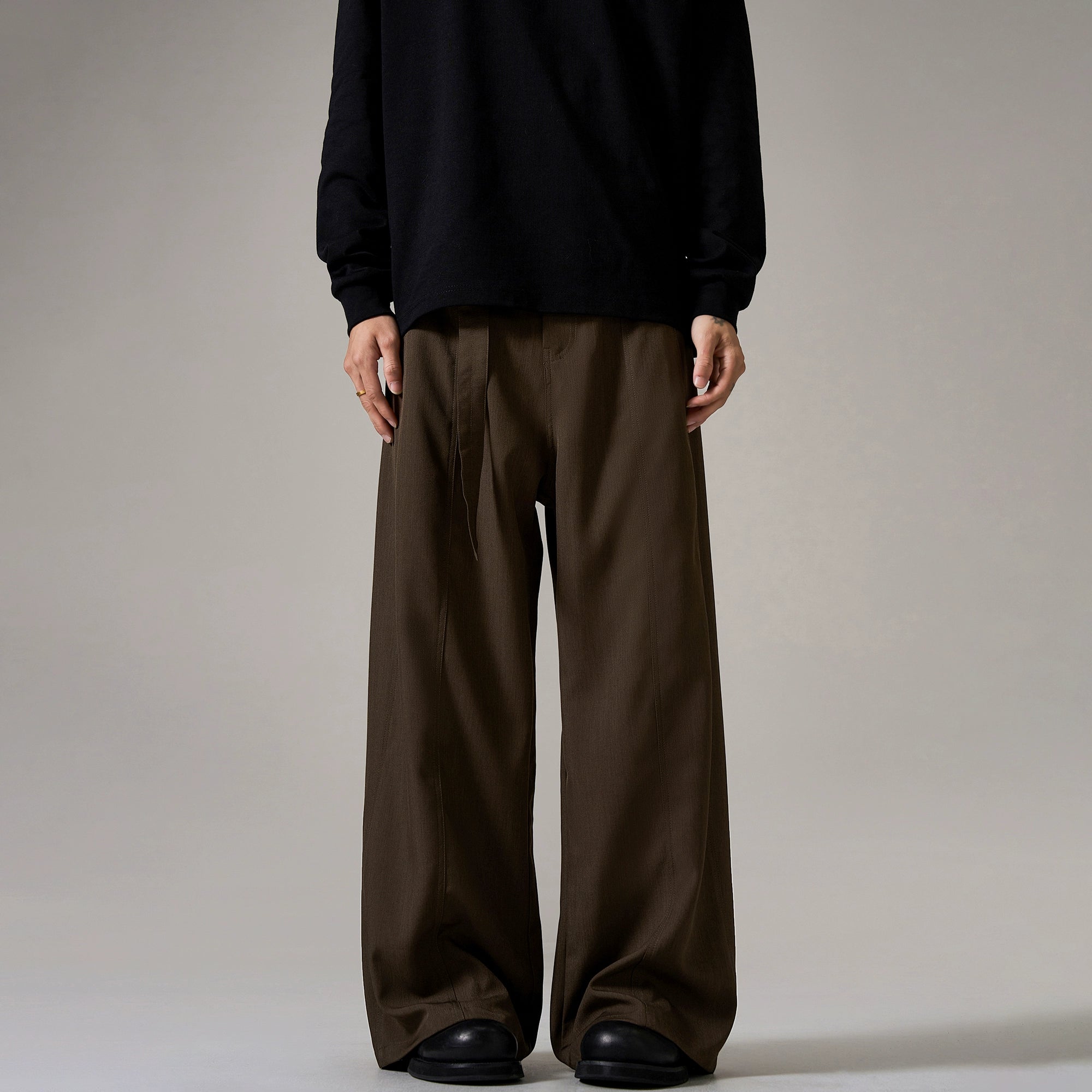 브라운 릴렉스 와이드 레그 팬츠