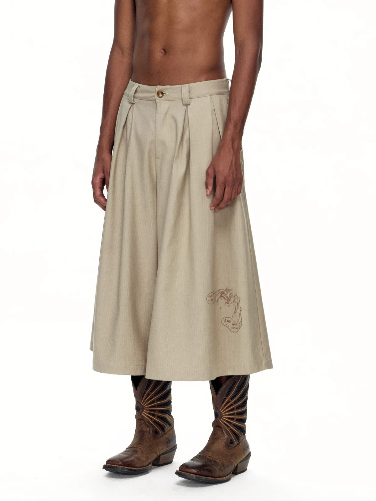Language Blade Pleated Cropped Trousers - khaki side view