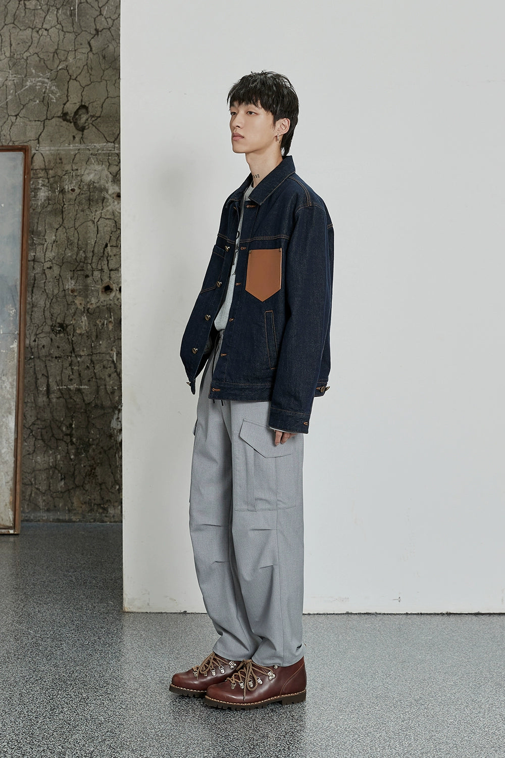 Color-Block Natural Denim Contrast Jacket