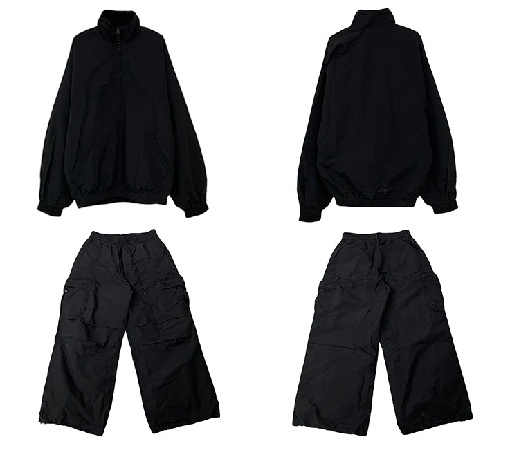 All-Black Oversized Windbreaker and Cargo Pants Setup