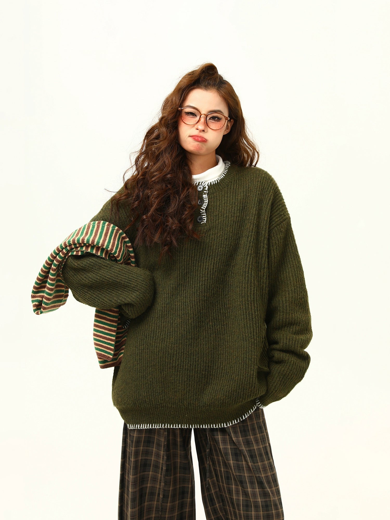 Oversized Cozy Button Trimmed Knit Sweater