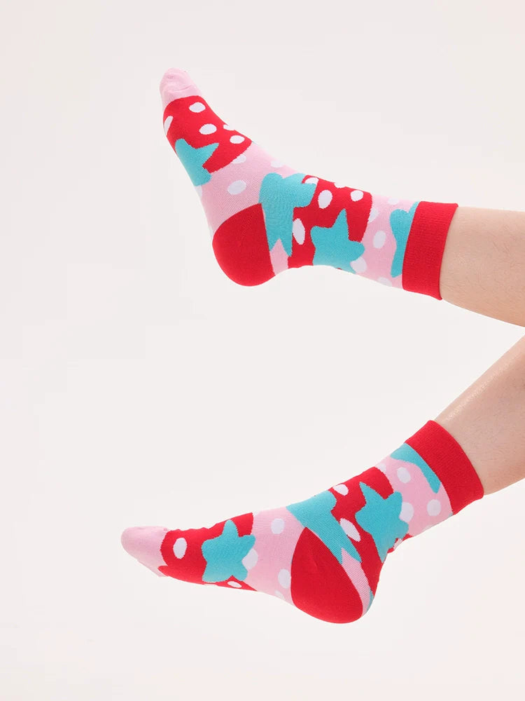 Panda Mushroom Mismatched Crew Socks
