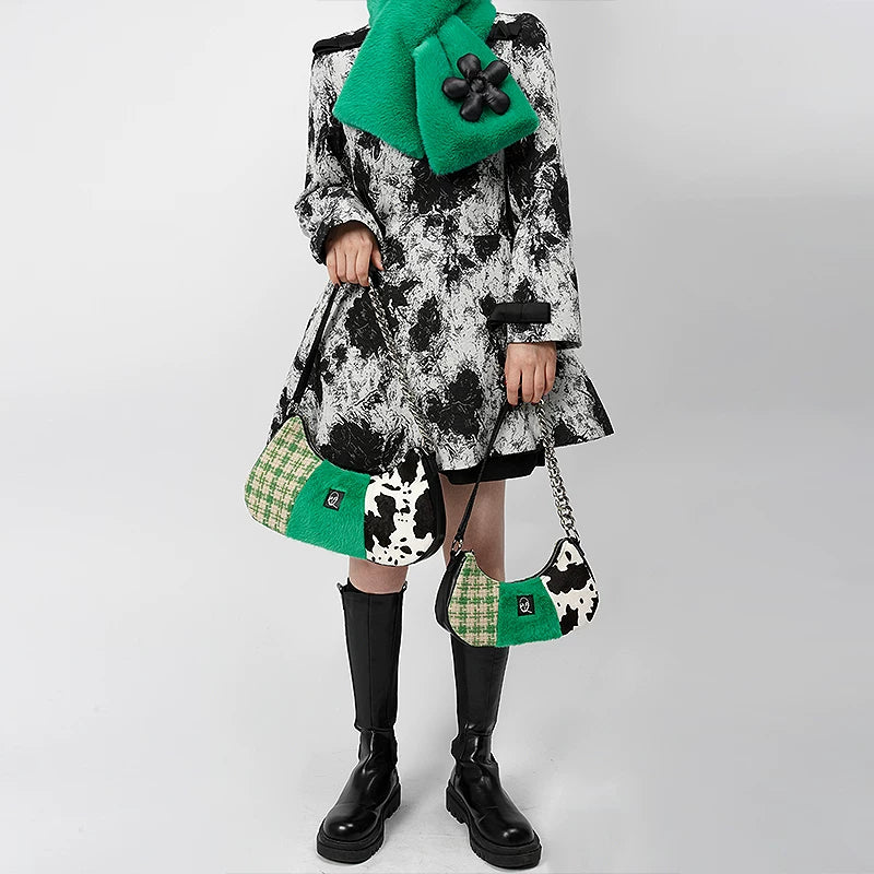 Colorblock Cow-Print Chain Shoulder Bag - view 4