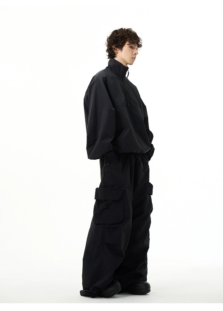 All-Black Oversized Windbreaker and Cargo Pants Setup