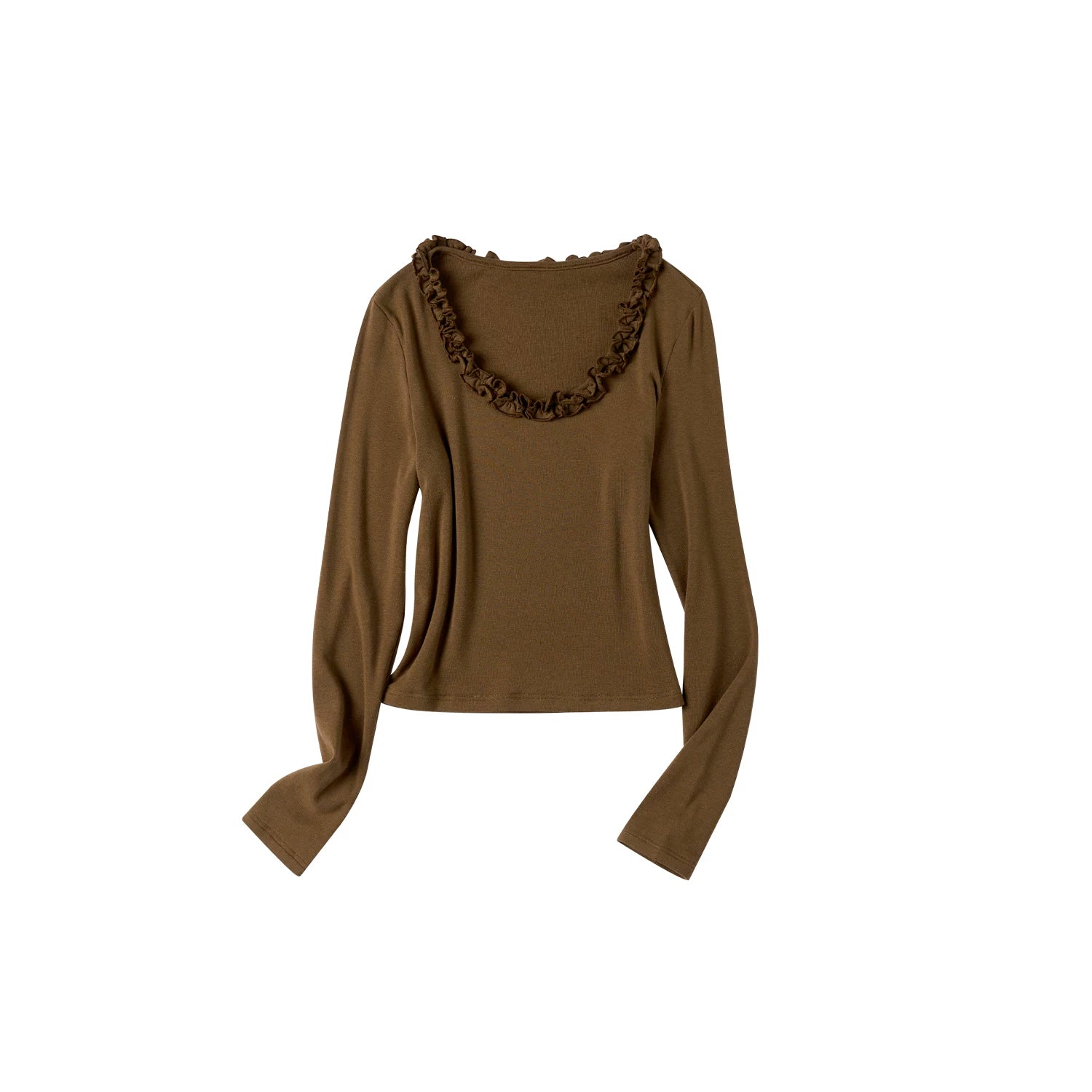 Ruffled Cocoa Butter Scoop Knit Top