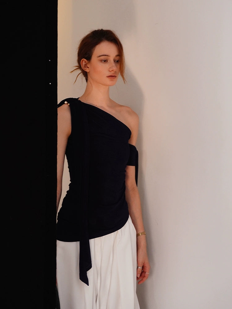 Asymmetric Draped Velvet Top