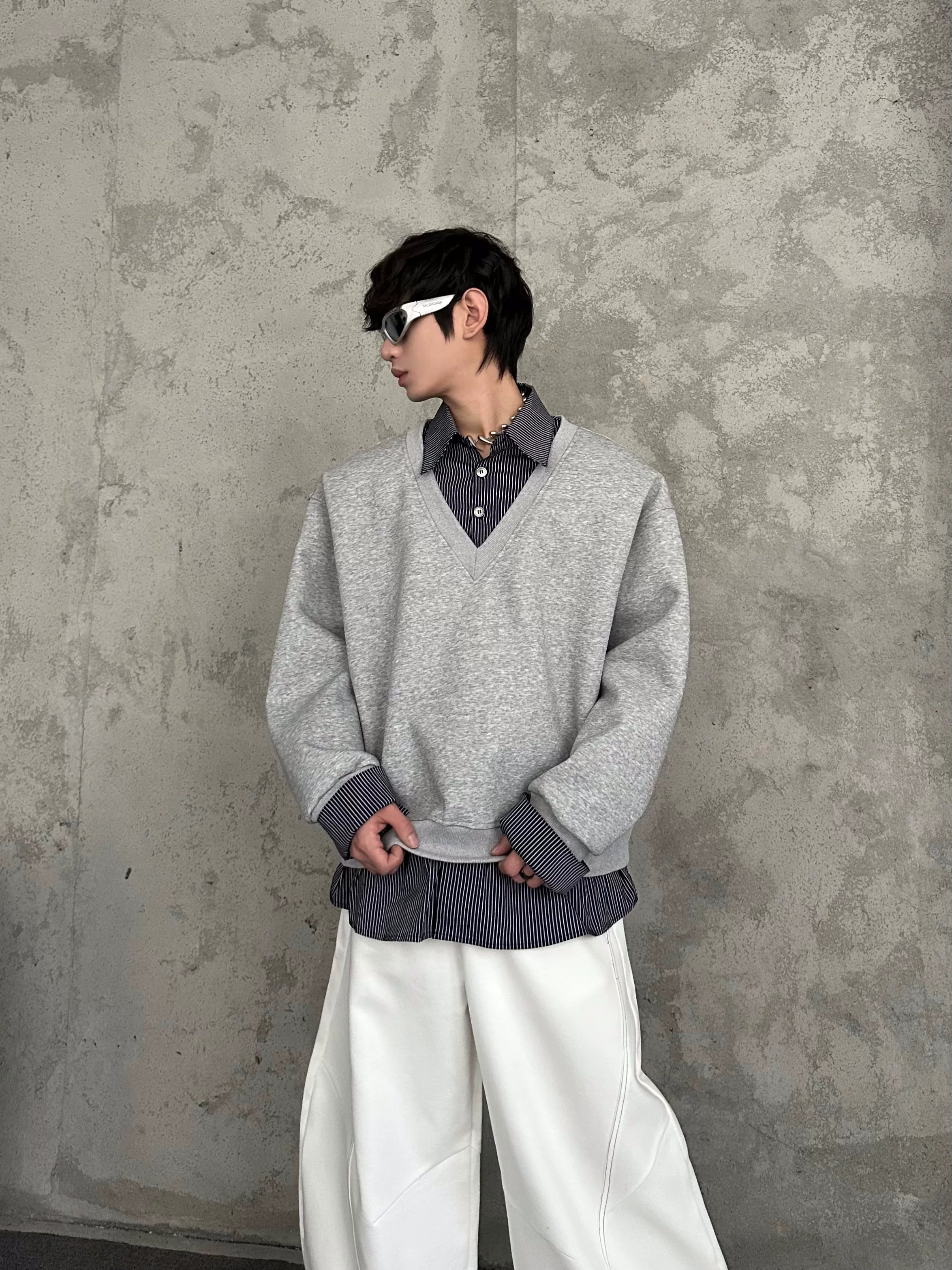 Ash Loft Layered V‑Neck Sweatshirt