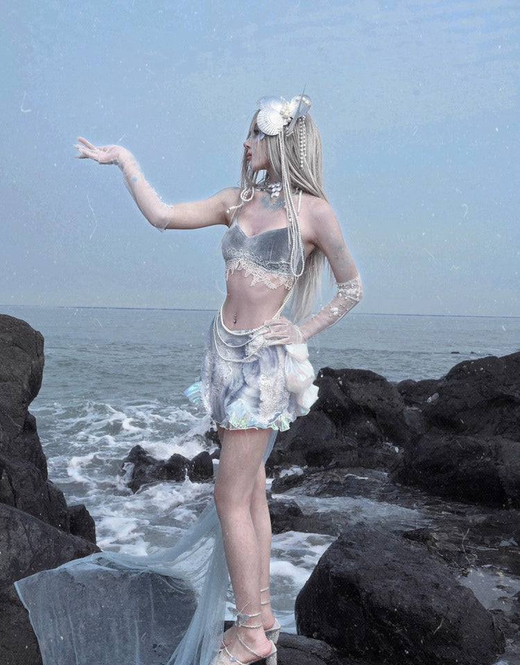 Mermaid Velvet Pearl Lace Suspenders