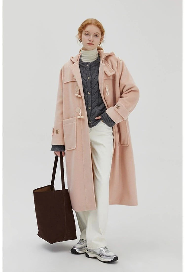 Winter Thicken College Style Hooded Mid-Length Melton Wool Coat - chiclara