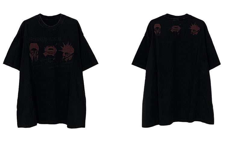 Black Oversized Graphic Tee with Red Print