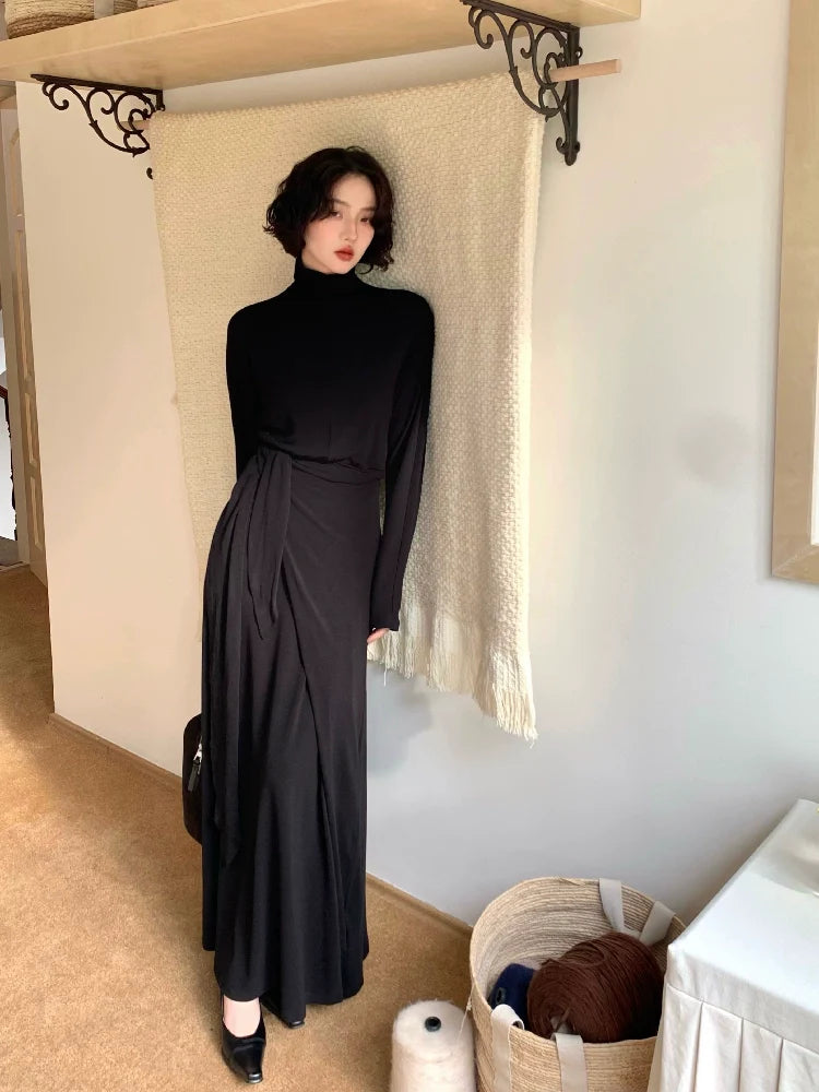 Turtleneck Belted Maxi Dress