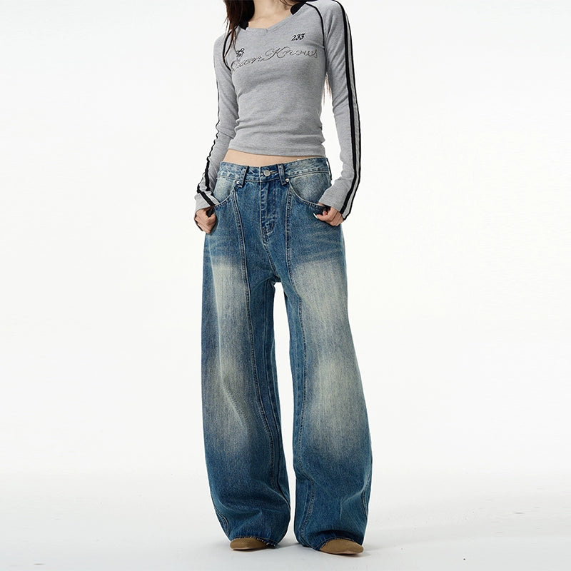 Retro Wash Relaxed Wide-Leg Jeans