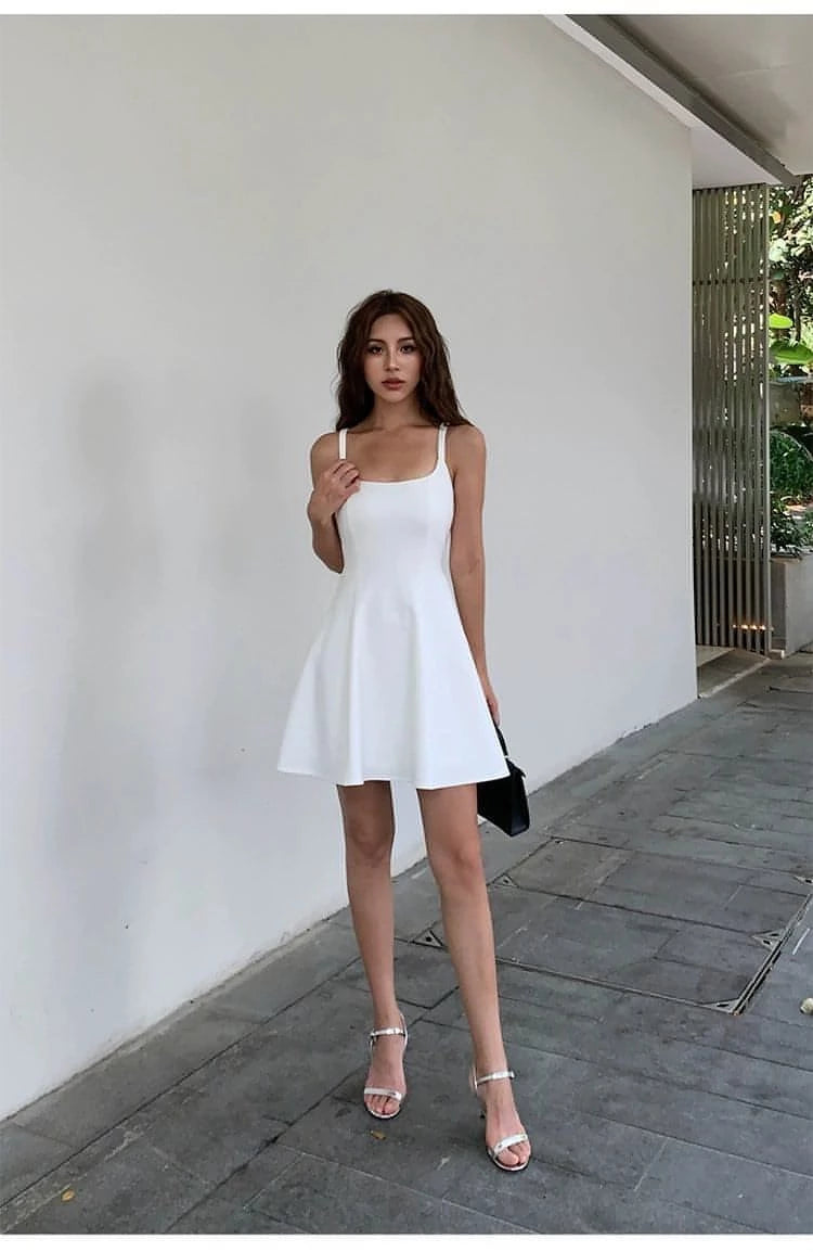 Summer Collection: Black Square-Neck A-Line Dress - chiclara