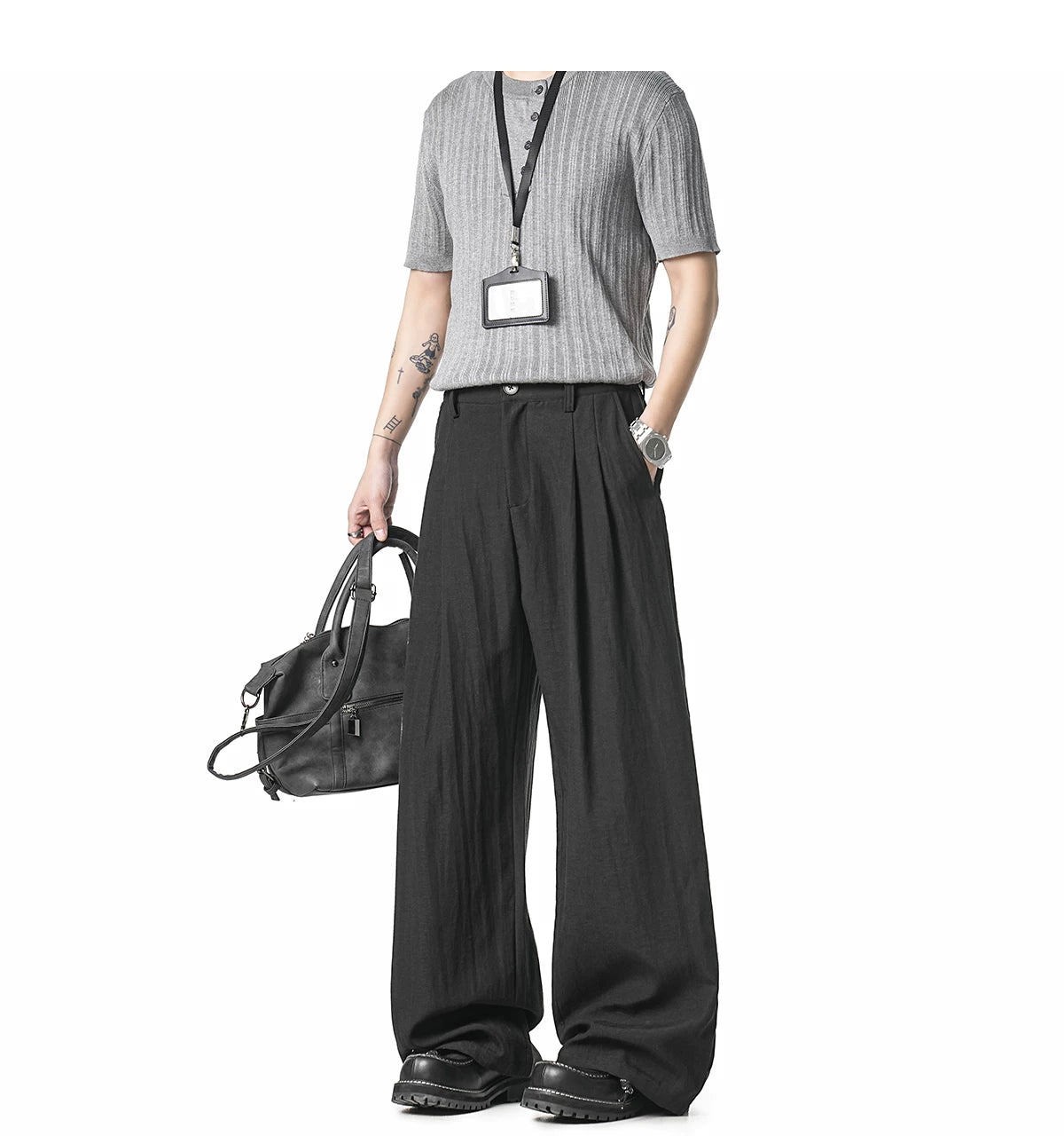 Latte Pleat Relaxed Wide-Leg Trousers