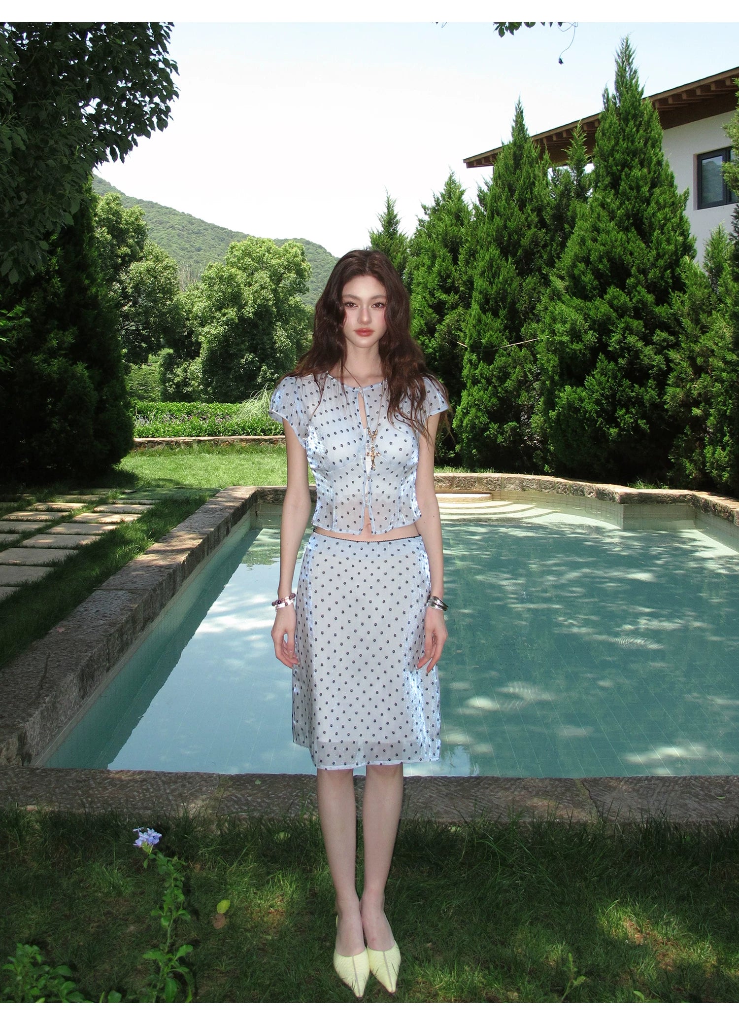 Garden Mirage Sheer Polka Dot Blouse