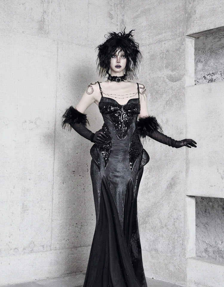 Black Corset Gothic Mermaid Dress