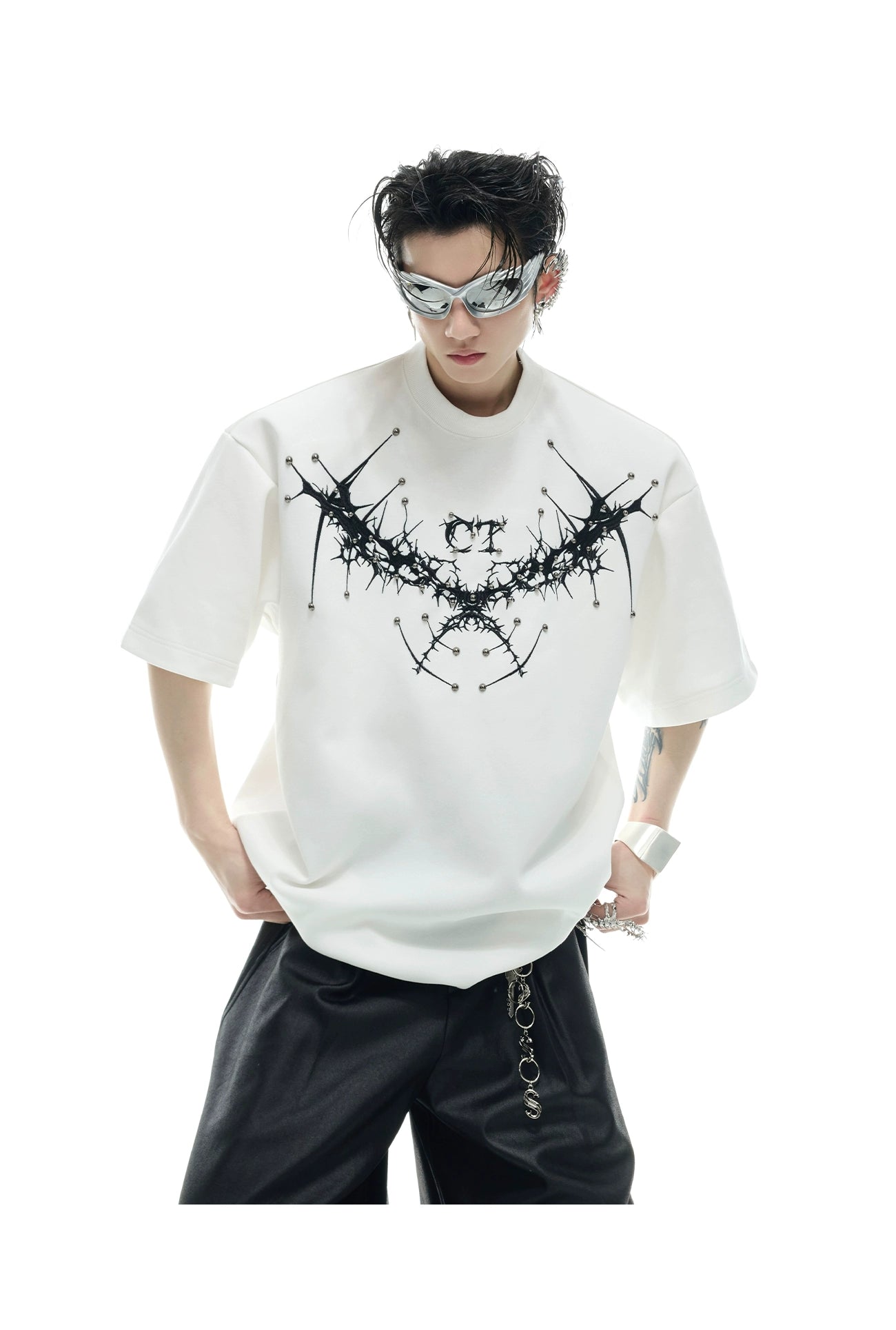 Gothic Wing Print White T-Shirt