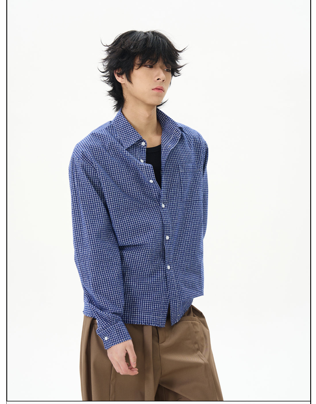 Blue Gingham Check Cotton Shirt