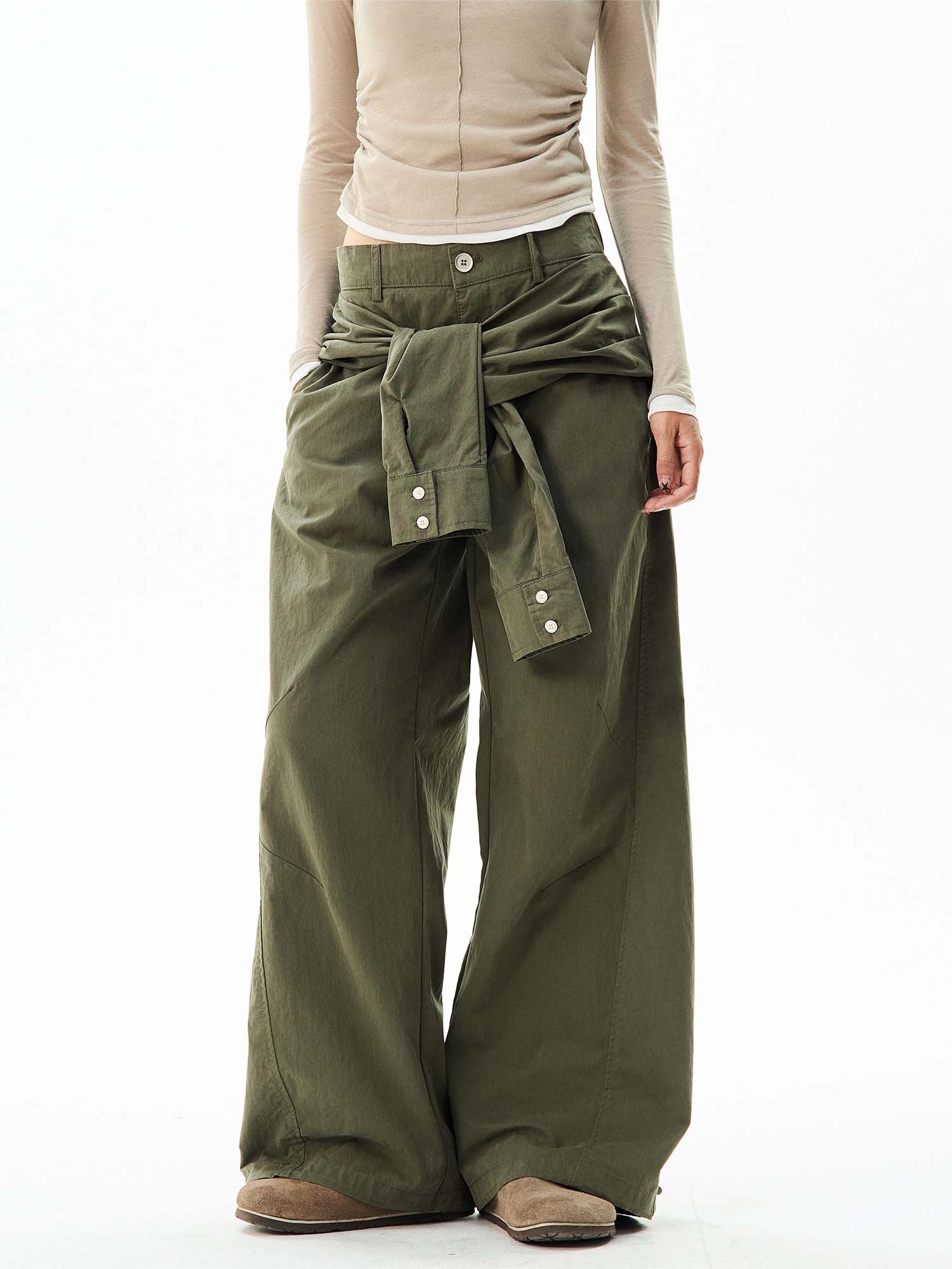 Wide-Leg Cargo Pants with Tie-Front Detail