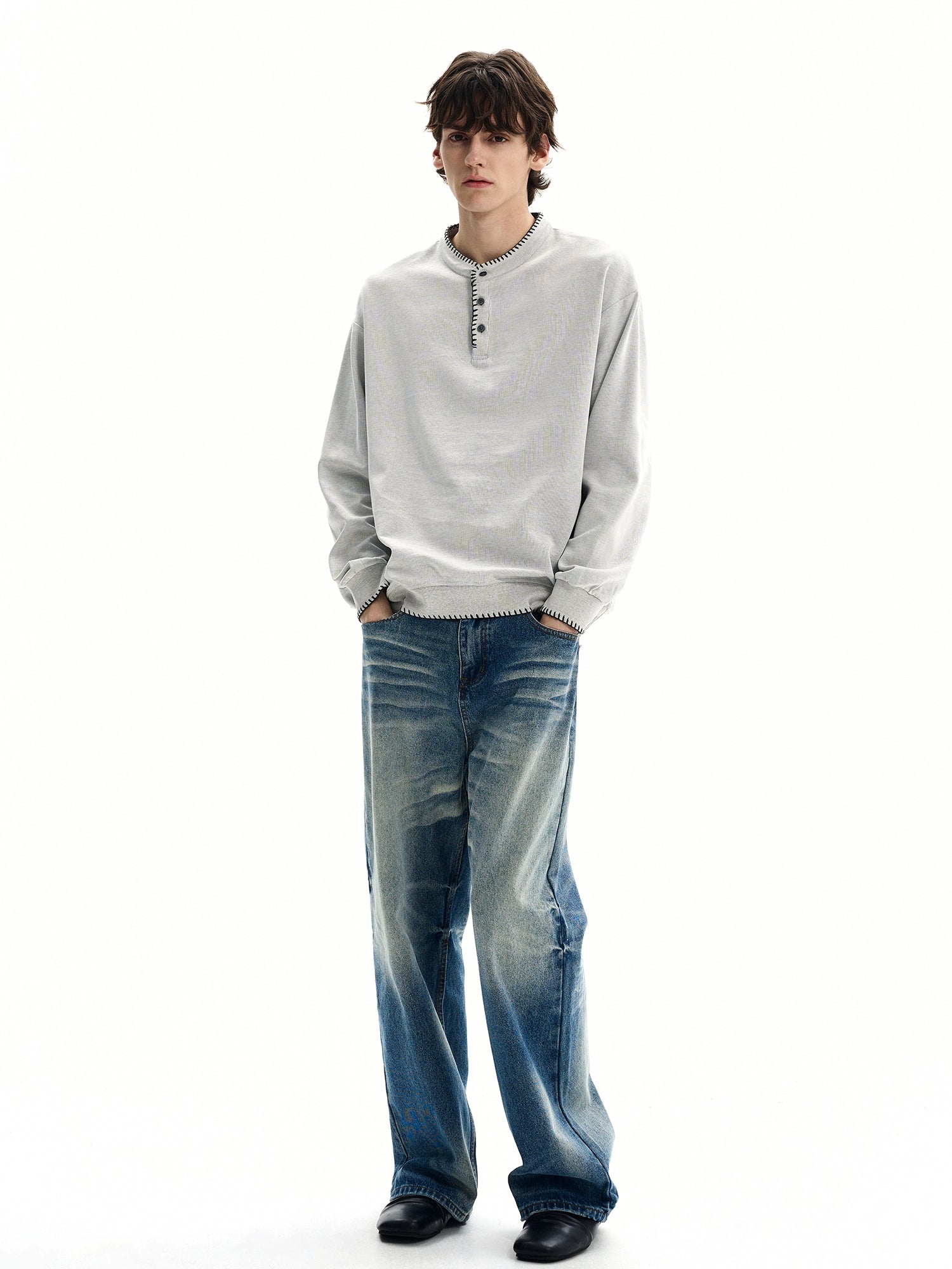 Ivory Stitch Henley Sweatshirt