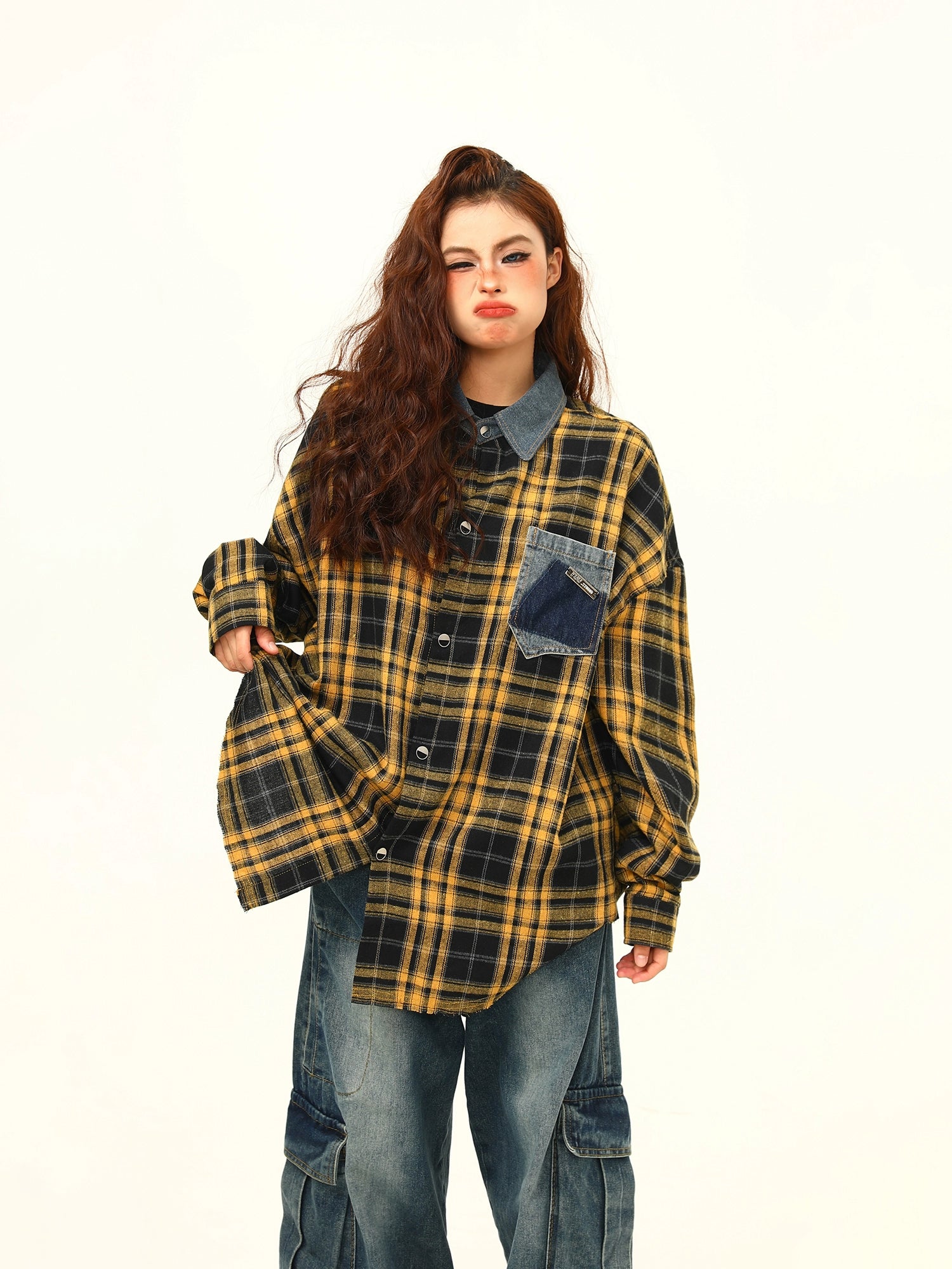 Plaid Patchwork Shirt Jacket