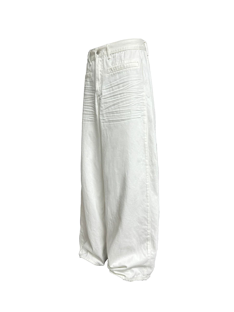 Crisp White Wide-Leg Balloon Trousers